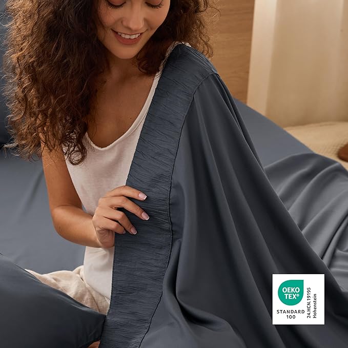 Bedsure Queen Sheet Set - 4 Pieces Soft Queen Size Sheets - Breathable & Cooling - Hotel Luxury - Easy Care Polyester Microfiber Bedding for Women, Men, Dark Grey